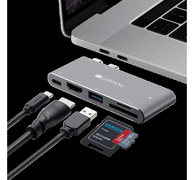 Хаб 5-в-1 мультипорт Thunderbolt 3 DS-5 Canyon (CNS-TDS05DG)