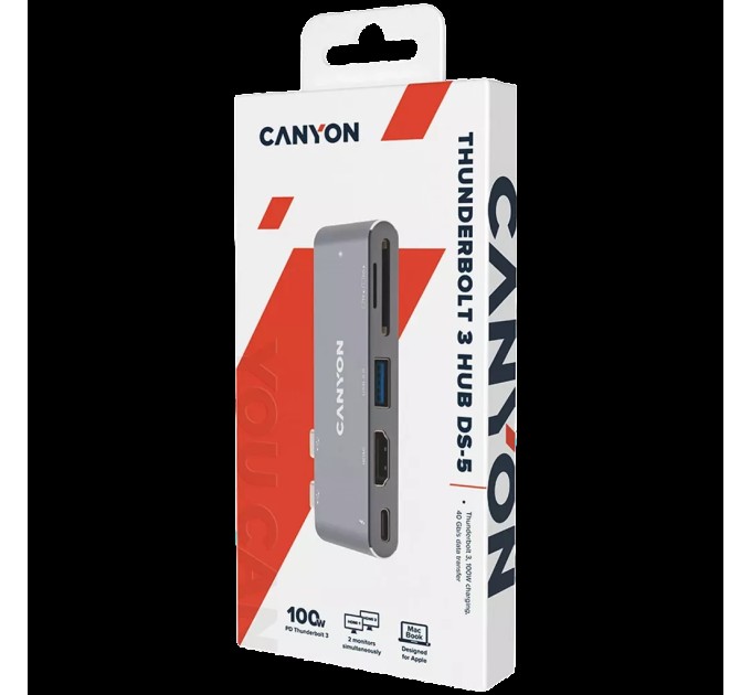 Хаб 7-в-1 мультипорт для MacBook USB-C Power Delivery 100 Вт DS-5 Canyon (CNS-TDS05B)