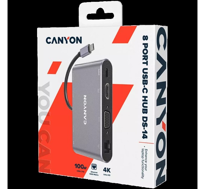 Хаб 8-в-1 мультипорт USB Type-C DS-14 Canyon (CNS-TDS14)