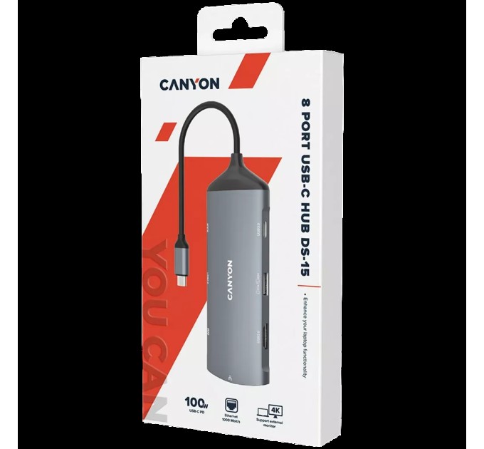 Хаб 8-в-1 мультипорт 14K UHD DS-15 Canyon (CNS-TDS15)