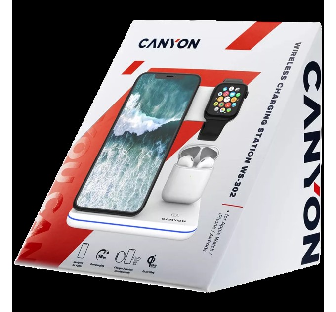 Пристрій зарядний бездротовий 3-в-1 QI WS-302 білий Canyon (CNS-WCS302W)