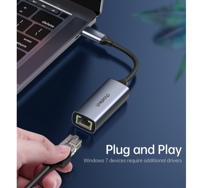 Адаптер USB-C до RJ45 2,5 Гб сірий Choetech (HUB-R02)