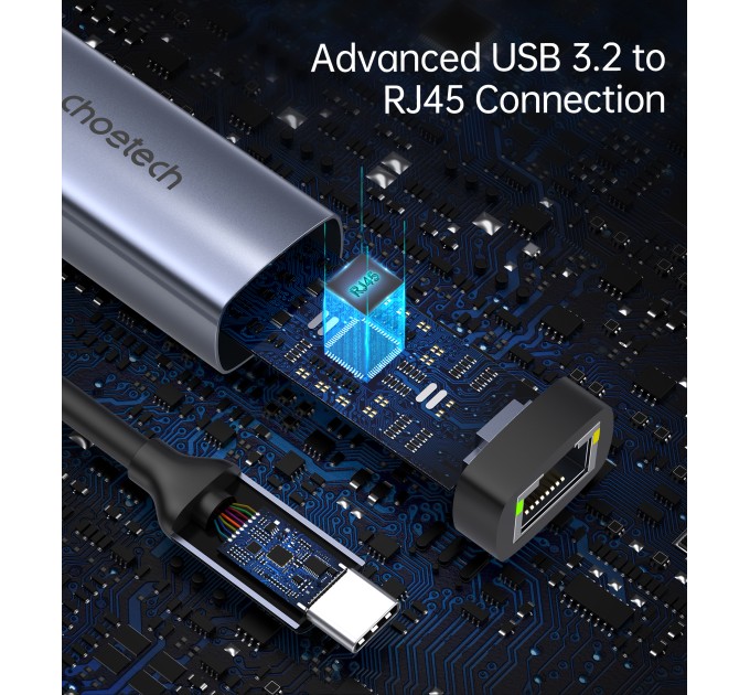 Адаптер USB-C до RJ45 2,5 Гб сірий Choetech (HUB-R02)