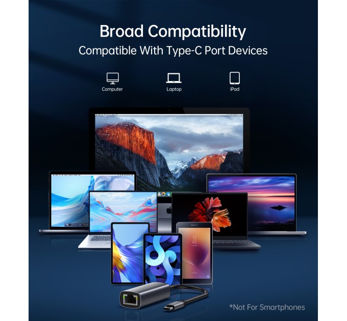 Адаптер USB-C до RJ45 2,5 Гб сірий Choetech (HUB-R02)