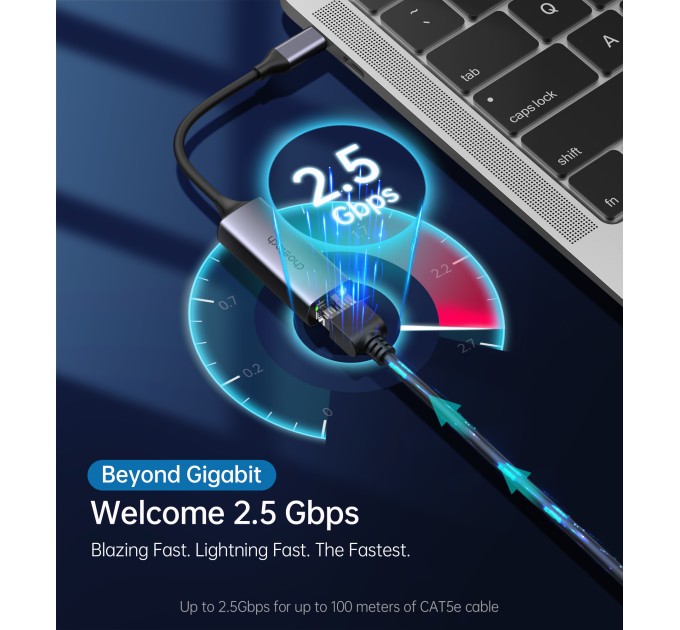 Адаптер USB-C до RJ45 2,5 Гб сірий Choetech (HUB-R02)