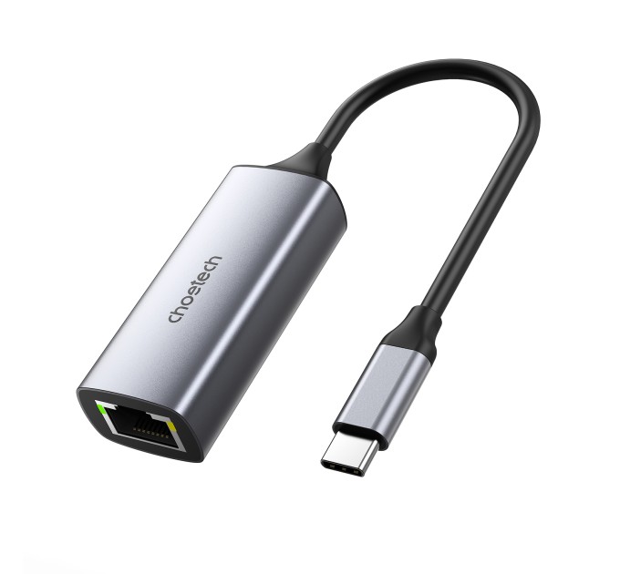Адаптер USB-C до RJ45 2,5 Гб сірий Choetech (HUB-R02)