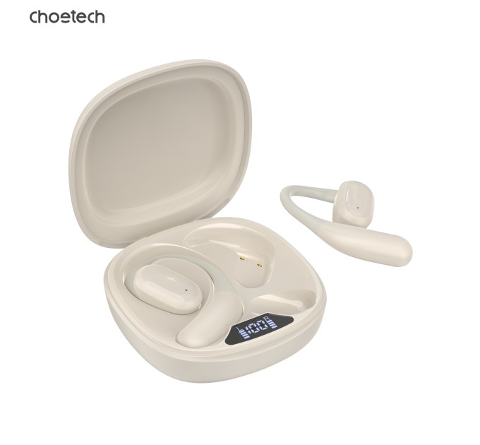 Навушники бездротові Open-ear з LED дисплеєм світло-бежеві Choetech (BH-T25-SK)