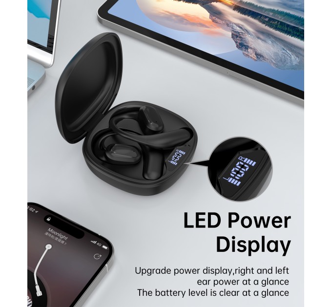 Навушники бездротові Open-ear з LED дисплеєм чорні Choetech (BH-T25-BK)