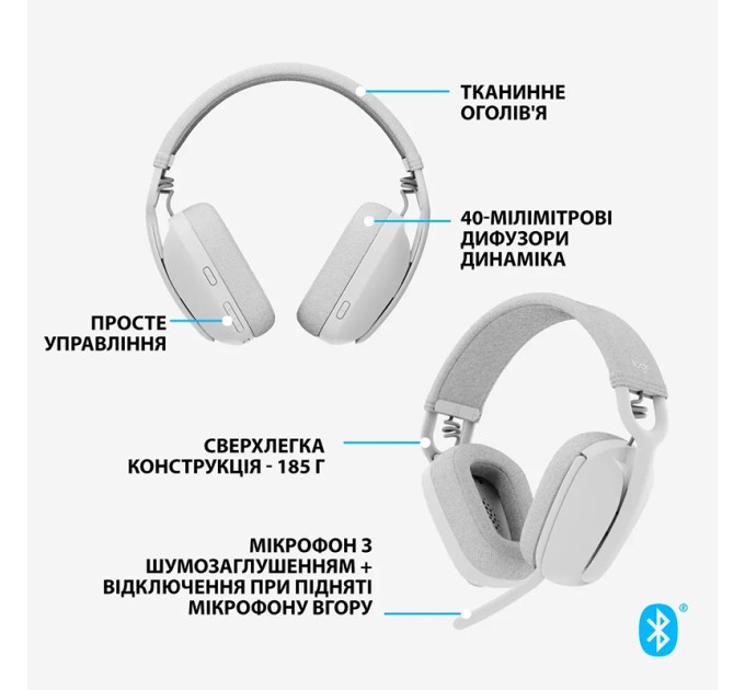 Гарнітура бездротова Zone Vibe 100, біла Logitech (981-001219)