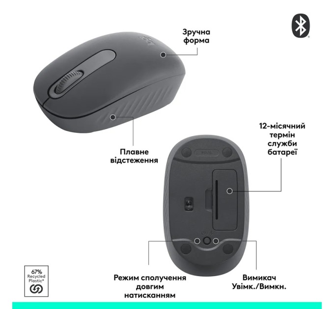 Миша бездротова M196, графітова Logitech (910-007459)