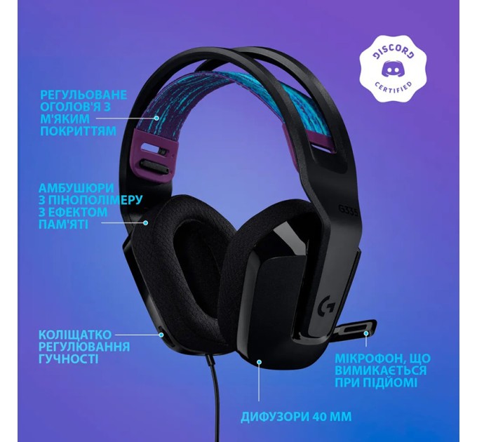Гарнітура дротова ігрова G335, чорна Logitech (981-000978)