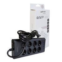 Фільтр мережевий 8 розеток + 4 х USB, 3 м, 16 А, 250 В, чорний Patron Power (SP-1683-USB)