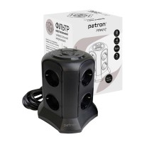 Фільтр мережевий 8 розеток + 2 х USB, 2 x USB-C, вежа, 3 м, 16 А, 250 В, чорний Patron Power (SP-1683-USBT)