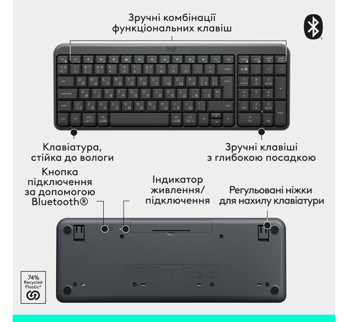 Клавіатура бездротова BT K250, UA, графітова Logitech (920-013822)