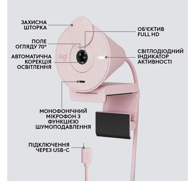 Веб-камера Brio 300, рожева Logitech (960-001448)