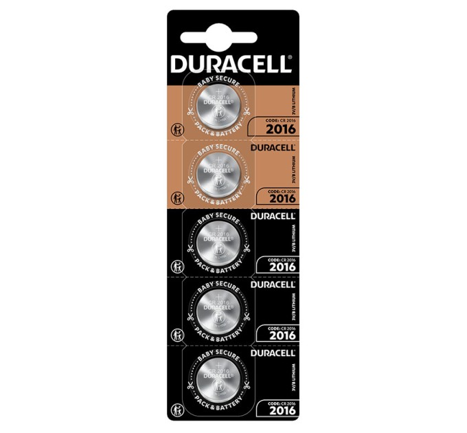 Батарейка DL2016-CR2016 літієва, DSN, блістер, 5 шт. Duracell (5010979)