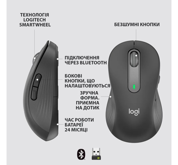 Миша бездротова M650 L Signature Left, графітова Logitech (910-006239)