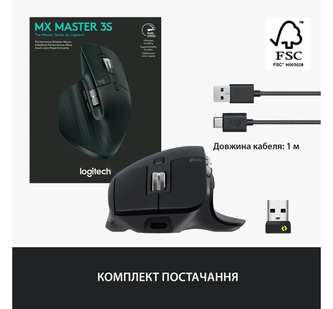Миша бездротова MX Master 3S Performance, графітова Logitech (910-006559)