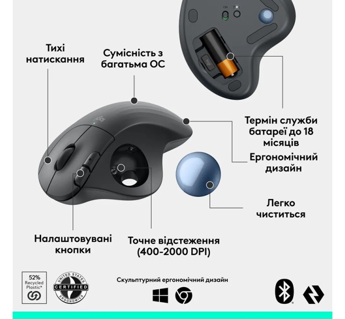 Миша бездротова Ergo M575S Trackball, графітова Logitech (910-007029)