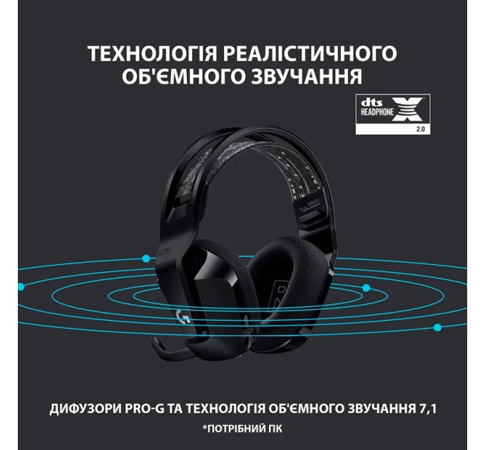 Гарнітура бездротова ігрова G733 Lightspeed, RGB, чорна Logitech (981-000864)