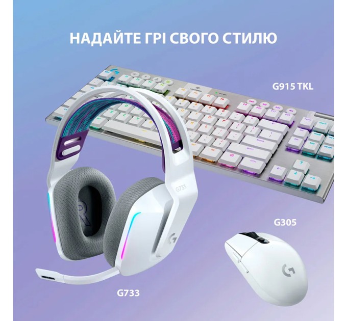 Гарнітура бездротова ігрова G733 Lightspeed, RGB, біла Logitech (981-000883)