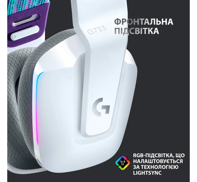 Гарнітура бездротова ігрова G733 Lightspeed, RGB, біла Logitech (981-000883)