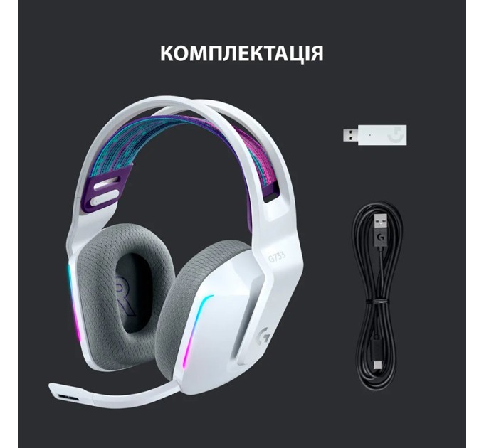 Гарнітура бездротова ігрова G733 Lightspeed, RGB, біла Logitech (981-000883)
