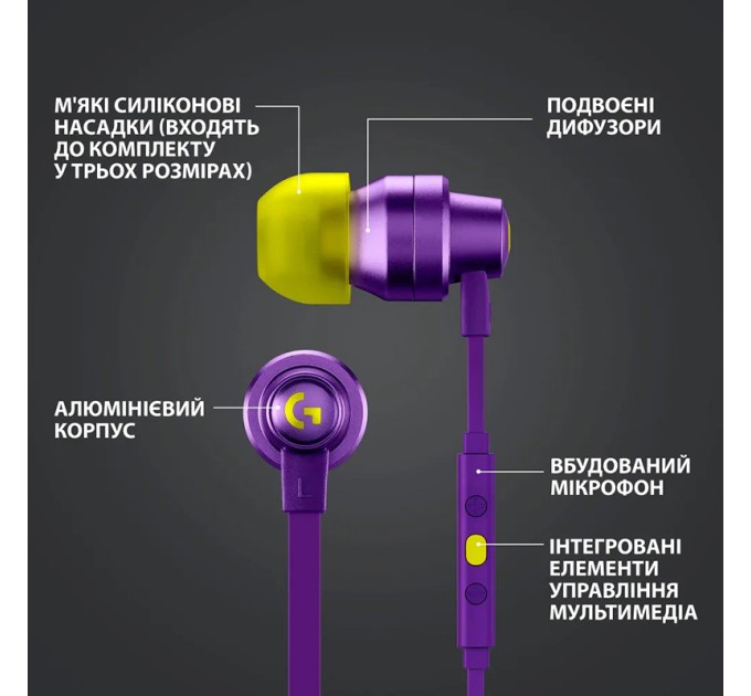 Навушники дротові ігрові G333, фіолетові Logitech (981-000936)