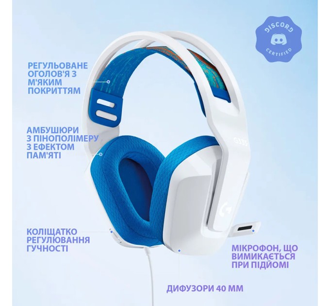 Гарнітура дротова ігрова G335, біла Logitech (981-001018)