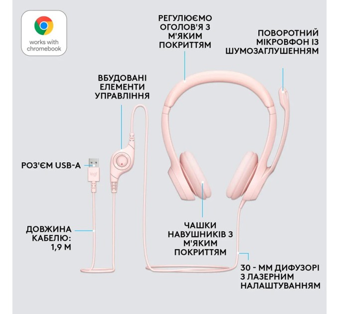 Гарнітура USB H390, рожева Logitech (981-001281)