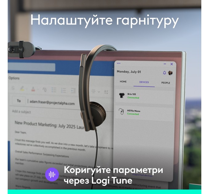 Гарнтура USB-A H570e Corded Mono Teams, чорна Logitech (981-001426)
