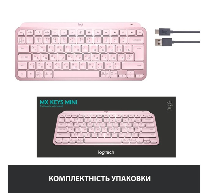 Клавіатура бездротова MX Keys Mini Illuminated, UA, рожева Logitech (920-010500)