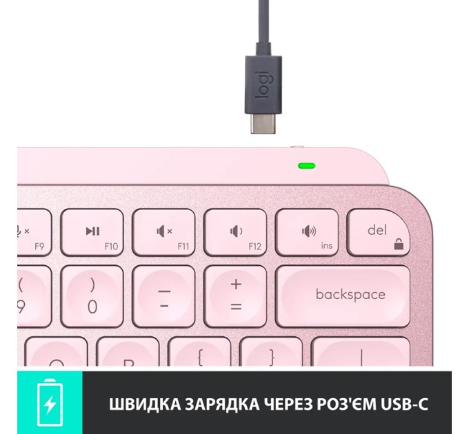 Клавіатура бездротова MX Keys Mini Illuminated, UA, рожева Logitech (920-010500)