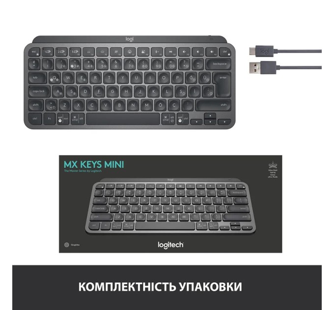 Клавіатура бездротова MX Keys Mini Illuminated, UA, графітова Logitech (920-010498)