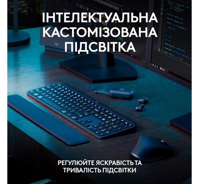 Клавіатура бездротова MX Keys S, UA, графітова Logitech (920-011593)
