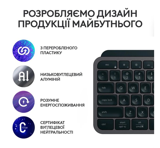 Клавіатура бездротова MX Keys S, UA, графітова Logitech (920-011593)