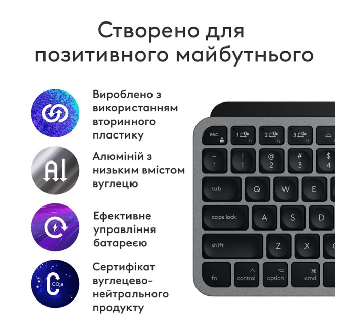 Клавіатура бездротова MX Keys Mini для Mac Illuminated, UA, Space Grey Logitech (920-012652)