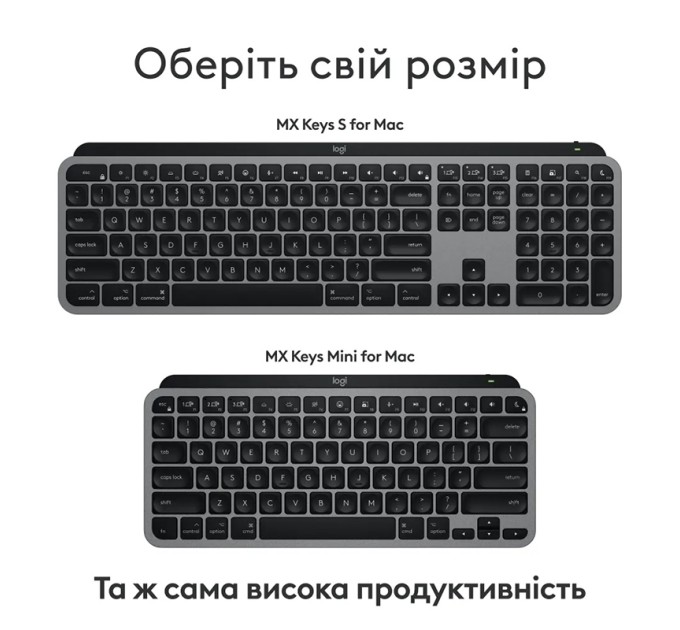 Клавіатура бездротова MX Keys Mini для Mac Illuminated, UA, Space Grey Logitech (920-012652)