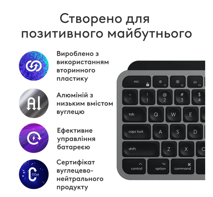 Клавіатура бездротова MX Keys S для Mac, UA, Space Grey Logitech (920-011637)