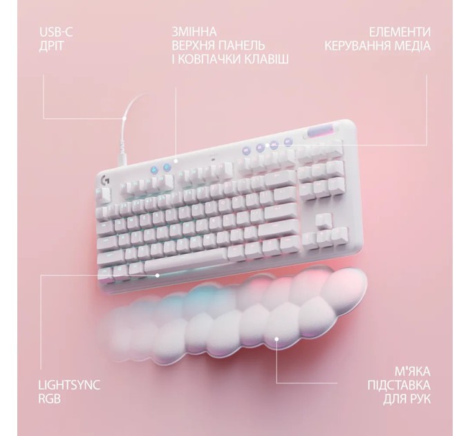 Клавіатура USB ігрова G713 Aurora GX Brown, UA, біла Logitech (920-010422)