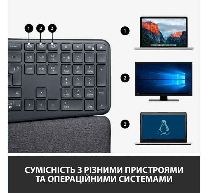 Клавіатура бездротова Ergo K860, UA, чорна Logitech (920-010108)