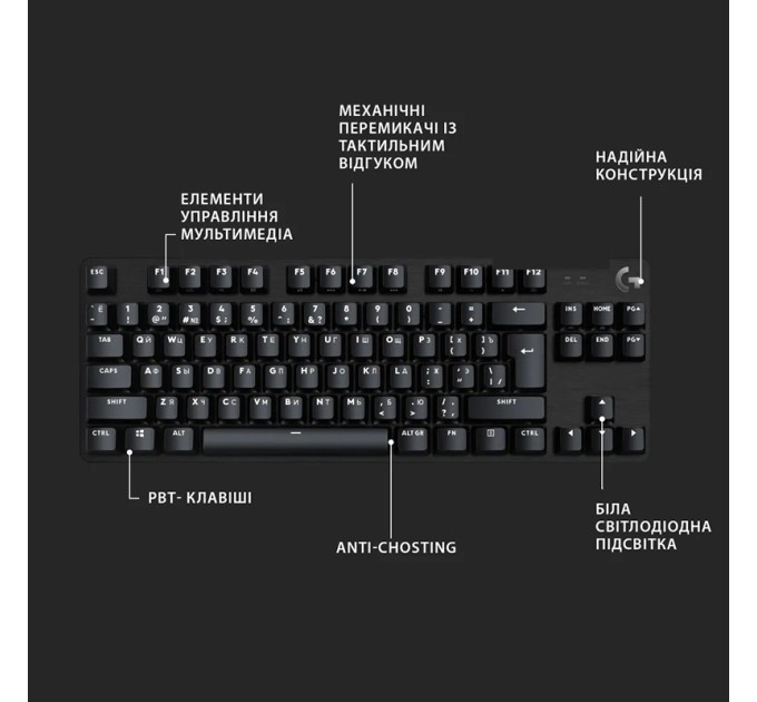 Клавіатура USB маханічна G413 TKL SE Tactile Switch, UA, чорна Logitech (920-010446)