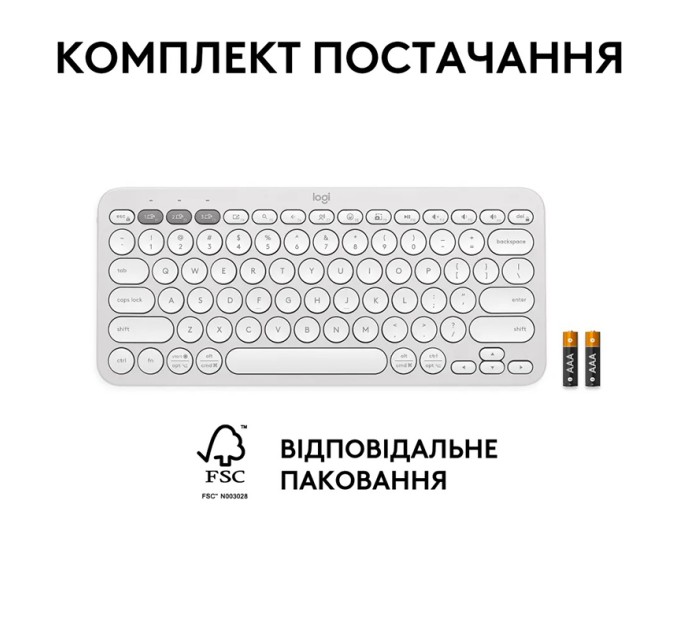 Клавіатура бездротова Pebble K380s Multi-Device, UA, біла Logitech (920-011852)