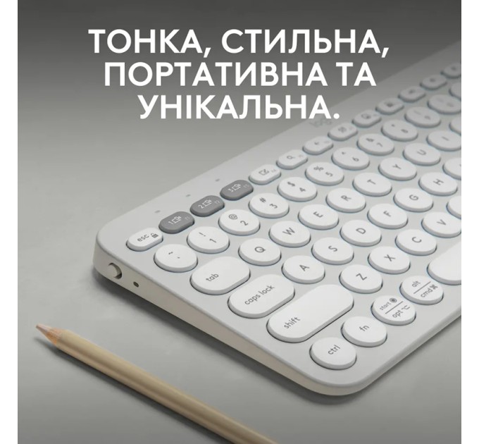 Клавіатура бездротова Pebble K380s Multi-Device, UA, біла Logitech (920-011852)