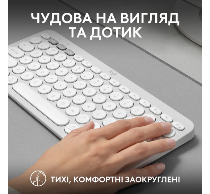 Клавіатура бездротова Pebble K380s Multi-Device, UA, біла Logitech (920-011852)