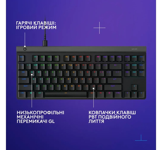 Клавіатура USB G515 TKL Switch-Tactile, UA, чорна Logitech (920-012872)