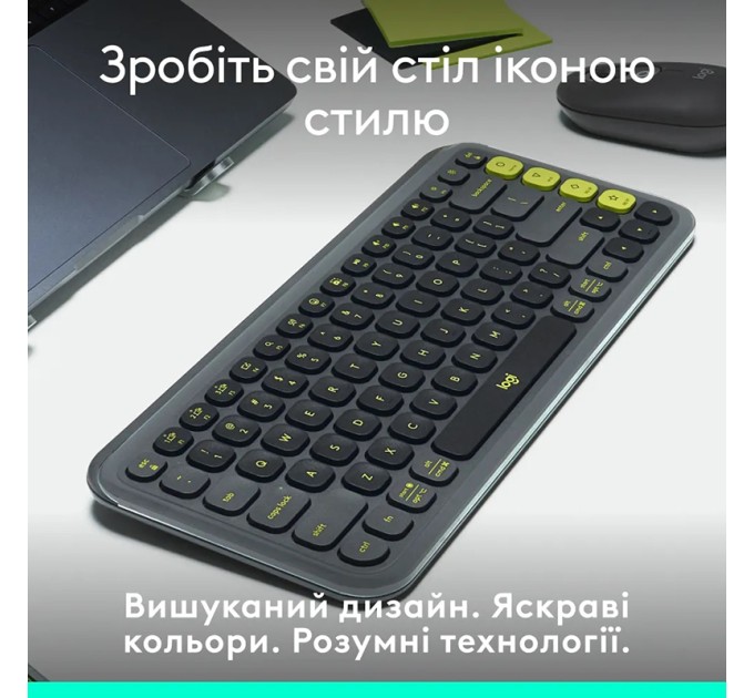 Клавіатура бездротова POP Icon Keys, UA, графітова Logitech (920-013157)