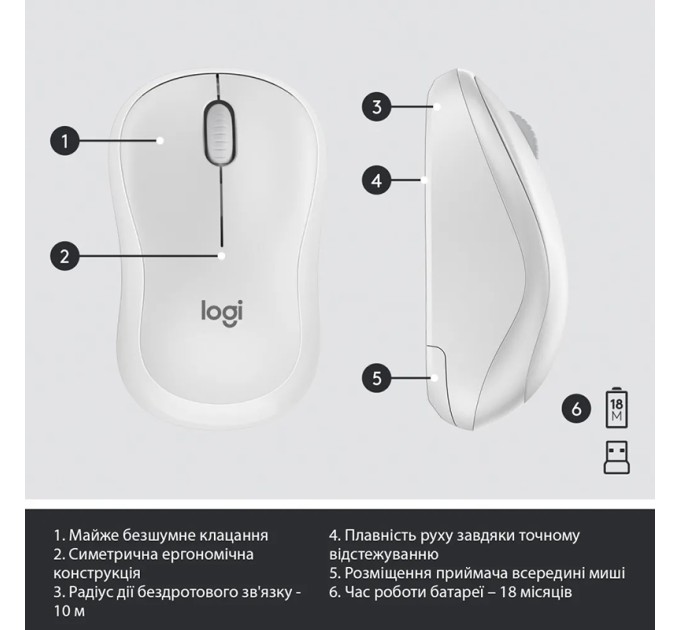 Комплект клавіатура та миша бездротовий MK295 Silent Combo, UA, білий Logitech (920-009824)