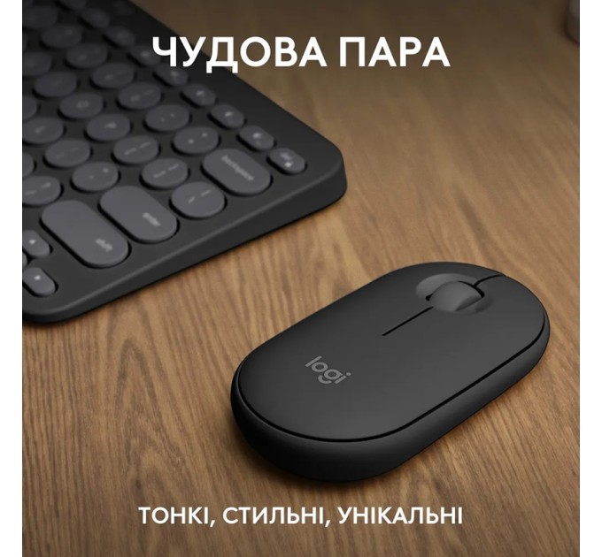 Комплект клавіатура та миша бездротовий Pebble 2 Combo, UA, графітовий Logitech (920-012239)