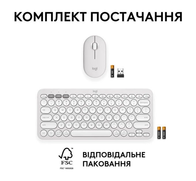 Комплект клавіатура та миша бездротовий Pebble 2 Combo, UA, білий Logitech (920-012240)